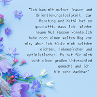 Diese Rezension einer Klientin meiner systemischen Beratung bei Gedankenvielfalt lobt meine Begleitung durch ihre Trauer